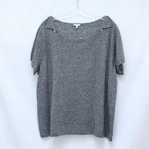 NWT Talbots Heathered Gray Knit Top 3X short sleeve sweater foldover buttons new